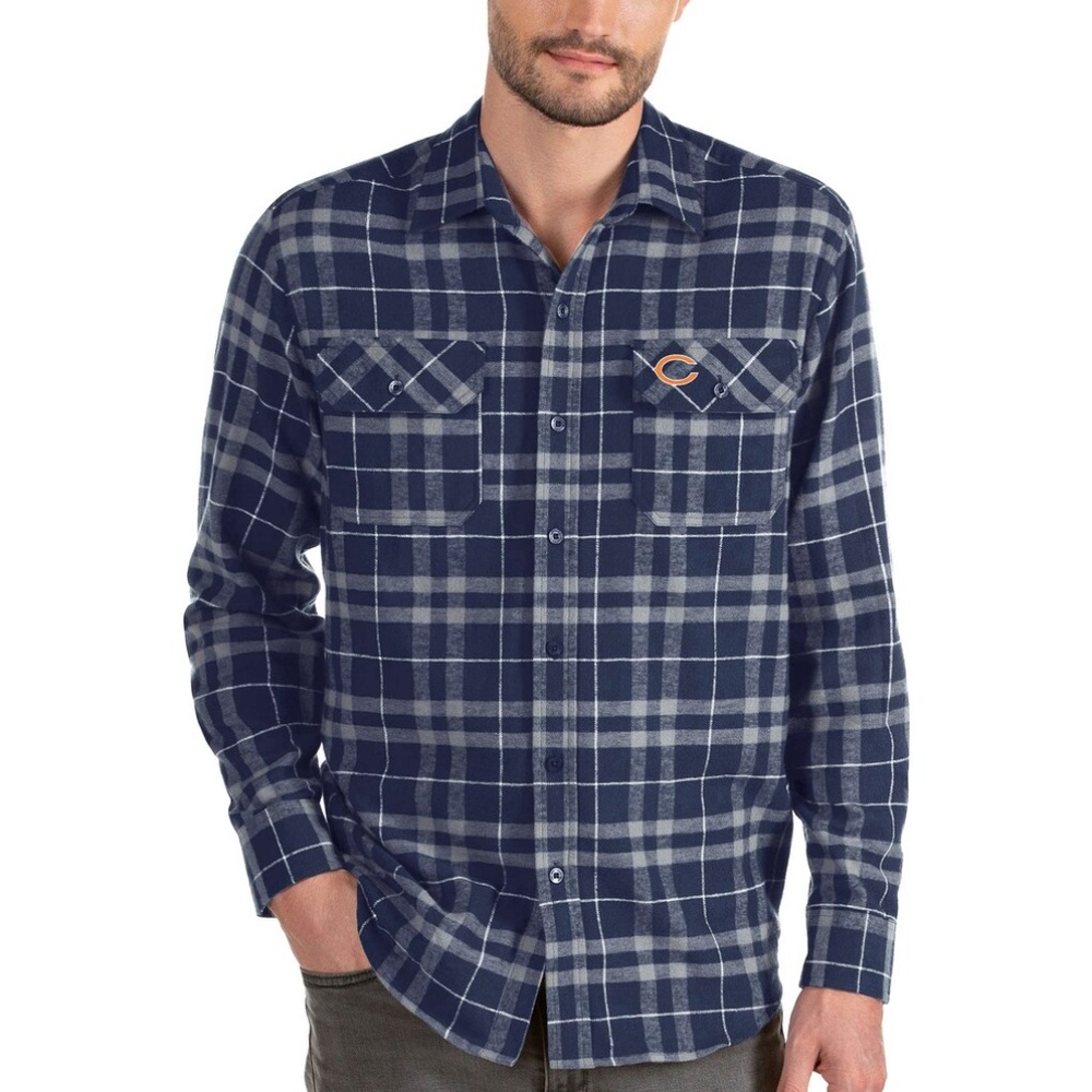 Men's Antigua Chicago Bears Stance Flannel Button-Up Long Sleeve Shirt